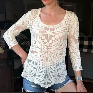 Anthropologie Ivory Crochet Lace Blouse
